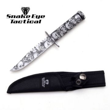 Snake Eye Survival Knife. Saw back Grey Skull Camo (HK-690GYSC)